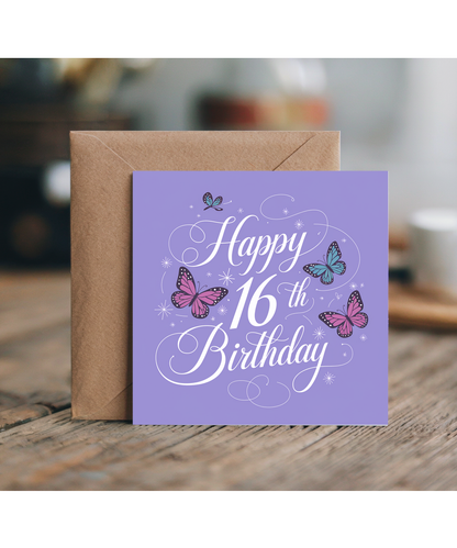 Happy 16th Birthday Card for daughter girl butterflys