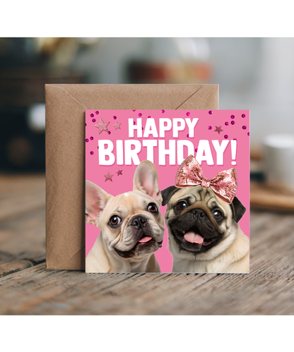 Fun Dog Birthday Card for Her Pug and Frenchie Birthday Wishes
