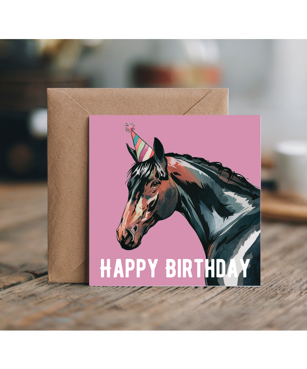 Happy Birthday Silly Horse with Party Hat