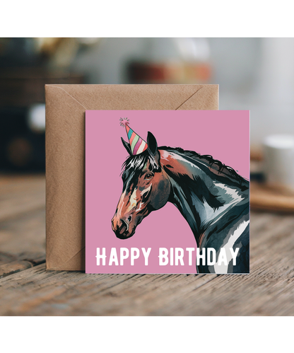 Happy Birthday Silly Horse with Party Hat