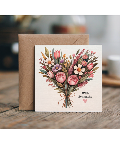 sympathy card, watercolor floral heart