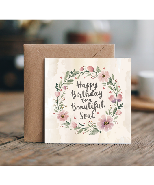 Sister Birthday Card to a Beautiful Soul with Watercolour Flowers