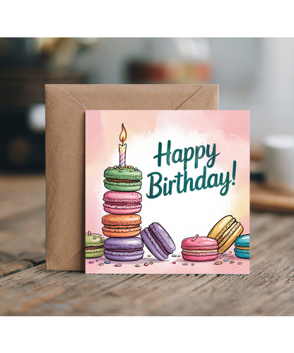 happy birthday card macaron cake