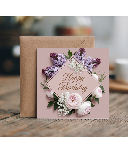 Happy Birthday Card For Her flower photo Pale Pink