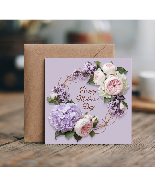 Happy Mother’s Day Card Photo of flowers in wreath purple