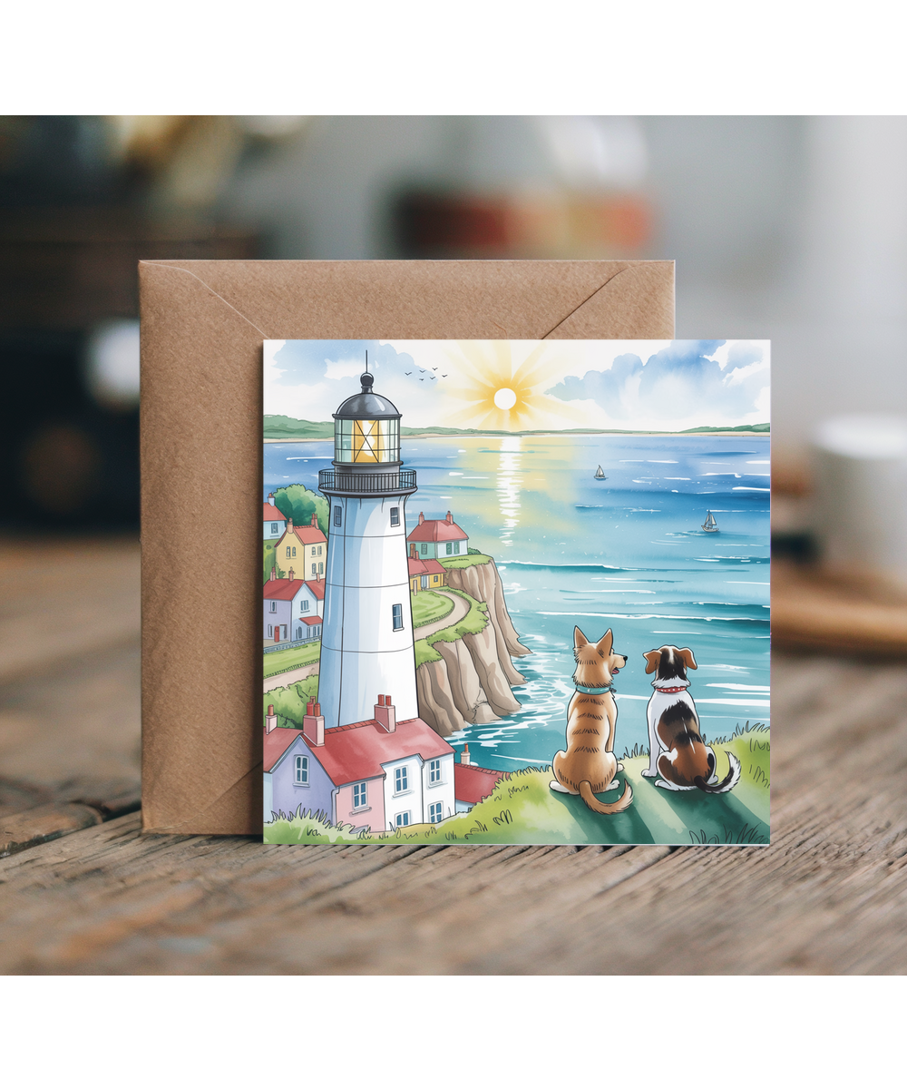 dogs at the seaside, lighthouse