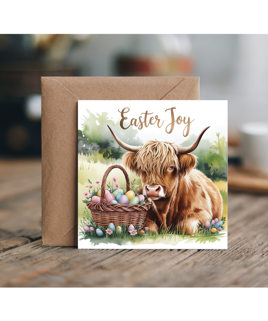 happy easter card joy highland cow
