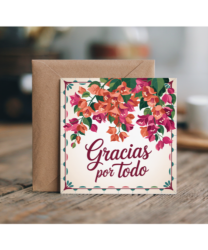 Thank You Card for Spanish Teacher Gracias por Todo with Summer Flowers