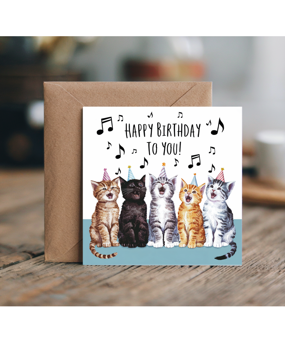 Funny Cat Birthday Card Cheerful Kittens Singing Happy Birthday to You