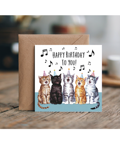 Funny Cat Birthday Card Cheerful Kittens Singing Happy Birthday to You