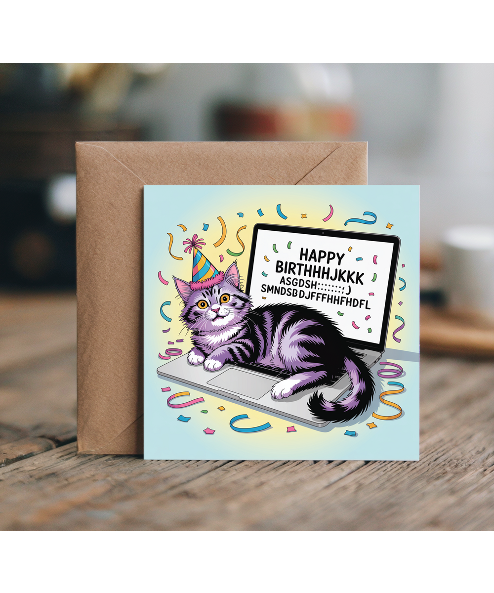 Cat On Laptop Happy Birthday