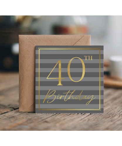 Happy Birthday Black striped Gold 40th