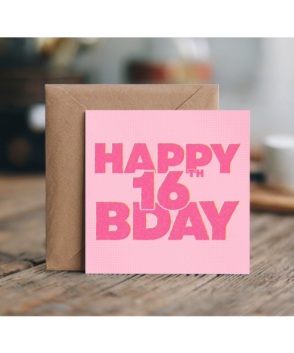 Pink scrapbook style Happy 16th Birthday