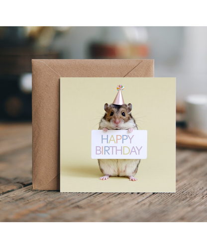 Happy Birthday card hamster cute pastel yellow