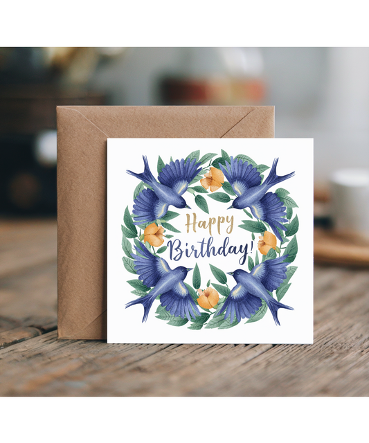 Beautiful Blue Bird Birthday Card for Daughter Son Mum Dad Nan Grandad