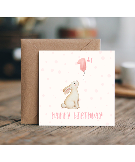 Adorable Happy first Birthday girl bunny