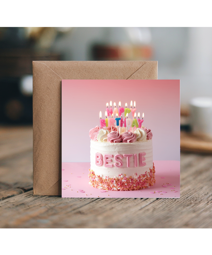 birthday card happy birthday pink bestie cake