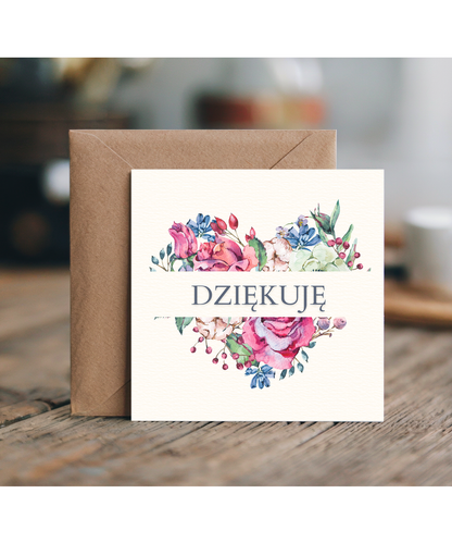 Floral heart thank you Polish Dziękuję
