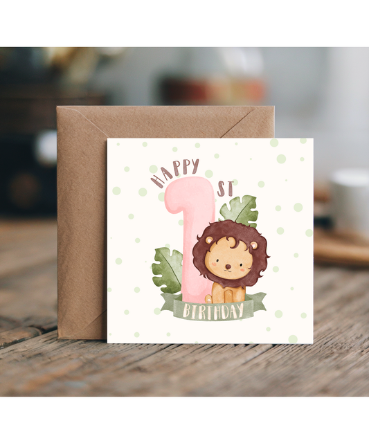 Happy first Birthday girl safari lion