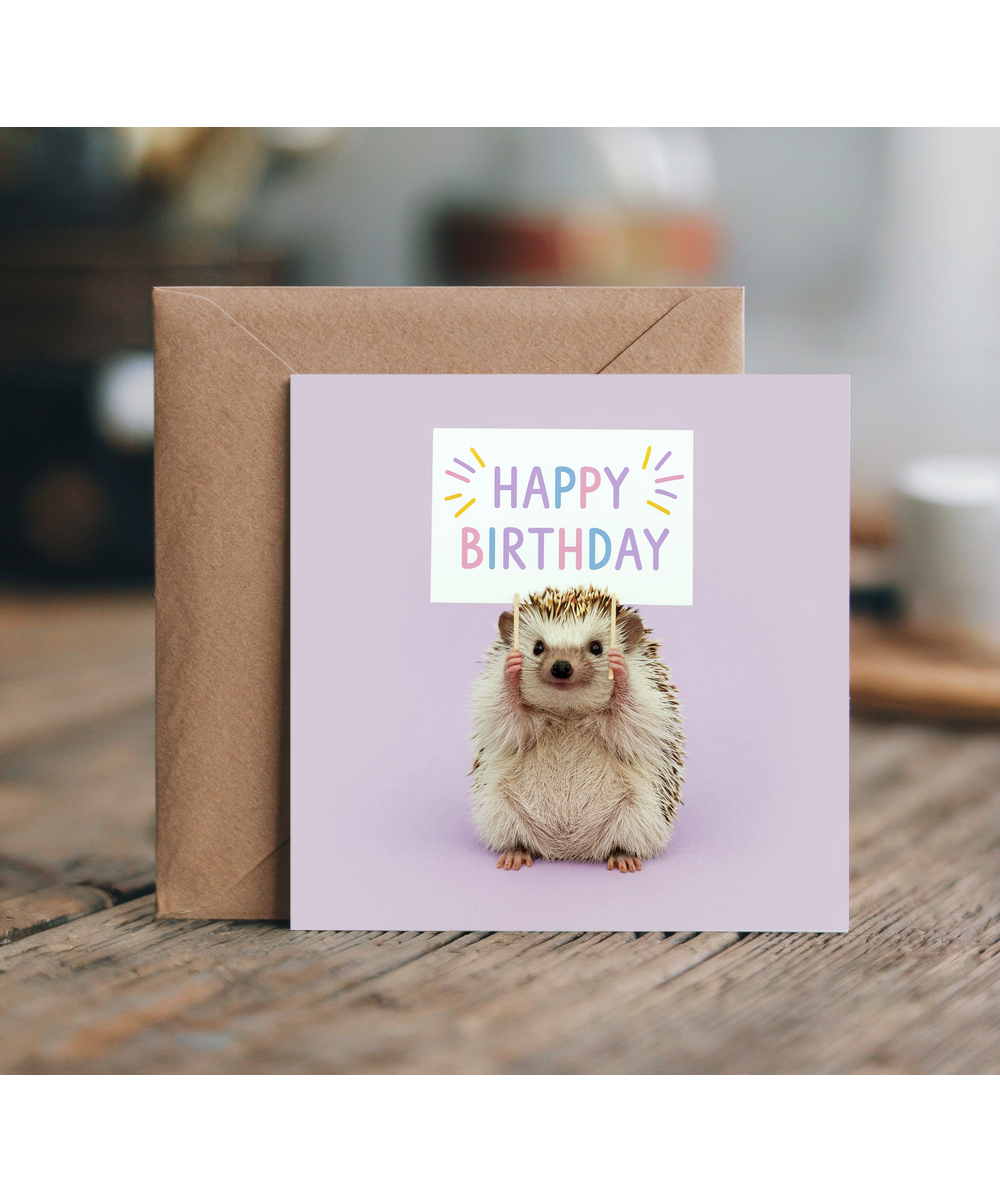 Happy Birthday card hedgehog cute for her pastel colour