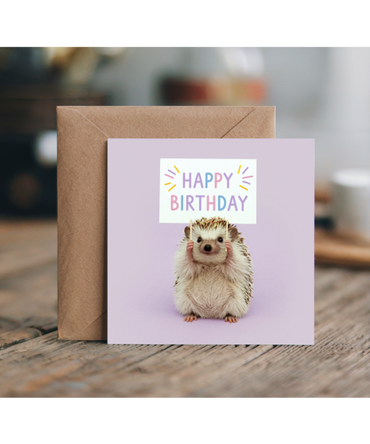Happy Birthday card hedgehog cute for her pastel colour