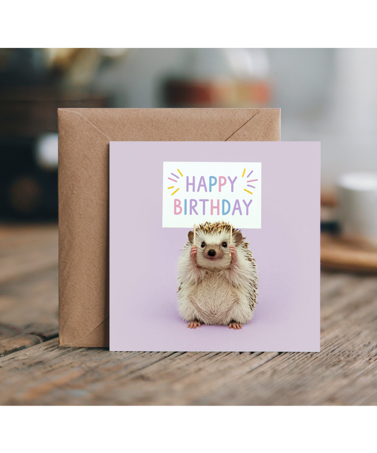 Happy Birthday card hedgehog cute for her pastel colour