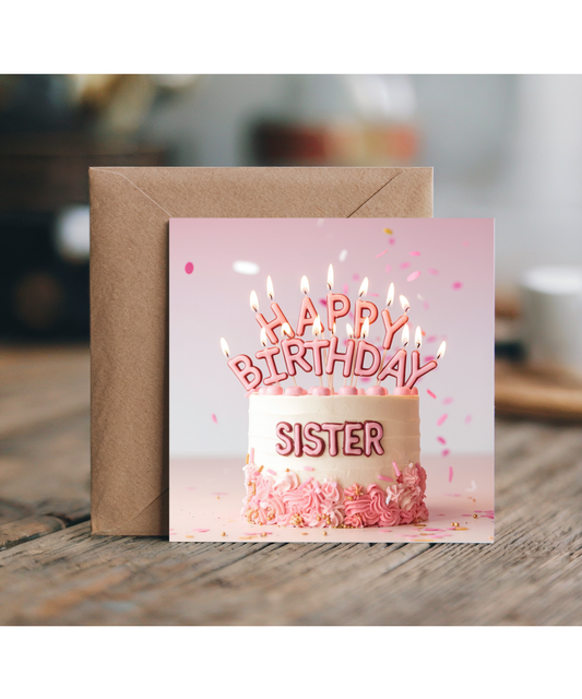 birthday card happy birthday sister pink cake