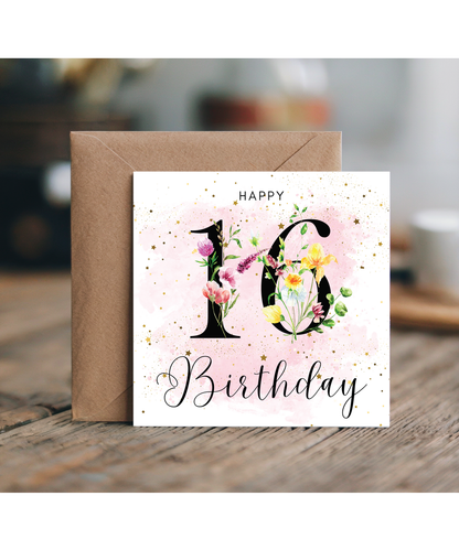 Happy birthday 16 watercolour floral