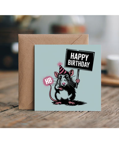 Happy Birthday card rat stencil graffiti