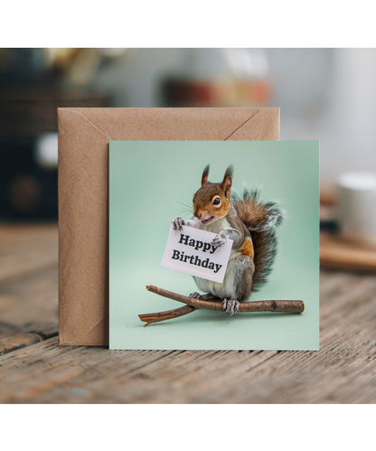 Happy Birthday card squirrel pastel