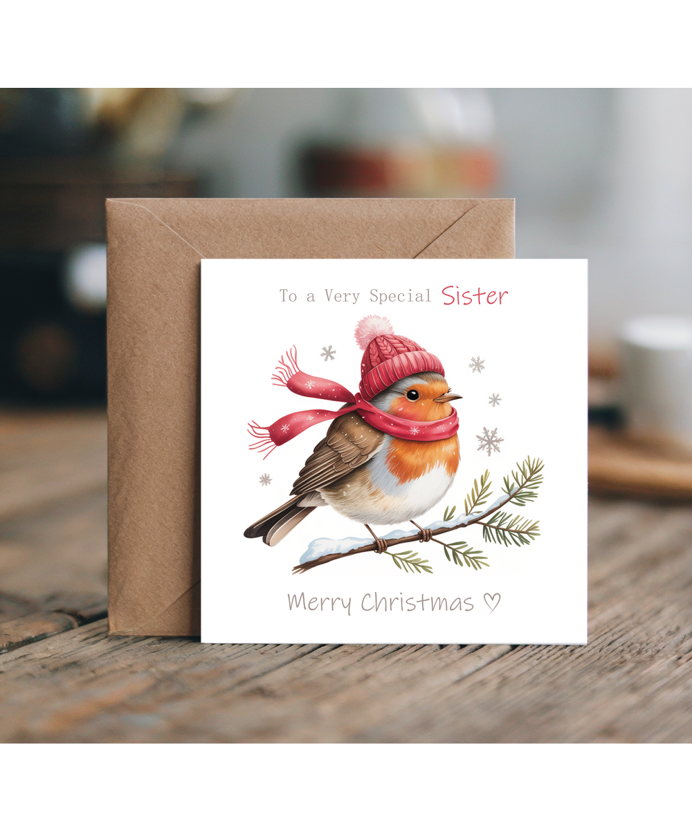 Merry Christmas Card to a Very Special Sister Cute Winter Robin