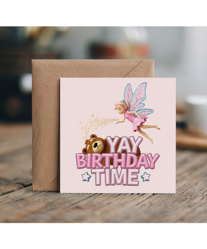 Girls Birthday Card Pink fairy party