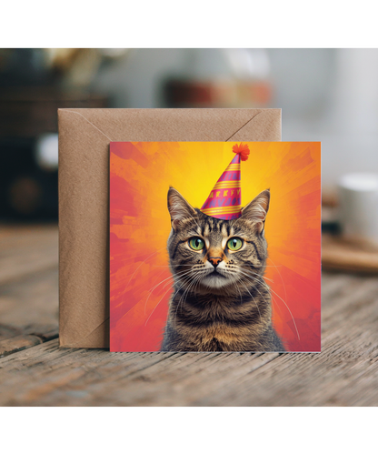 Comic style cat birthday celebration