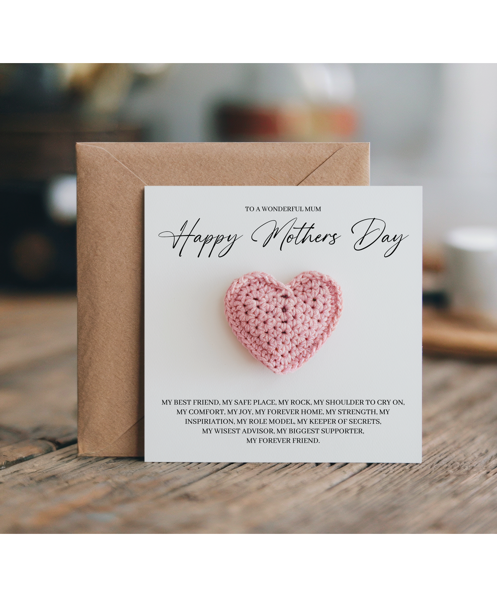 Pink crocheted heart happy mothers day