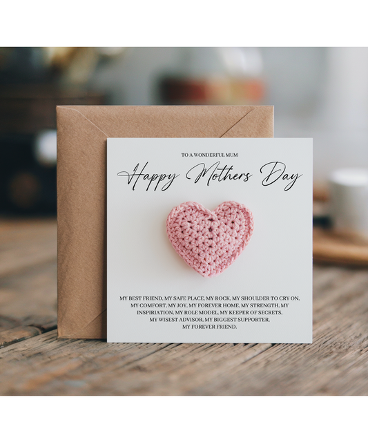 Pink crocheted heart happy mothers day