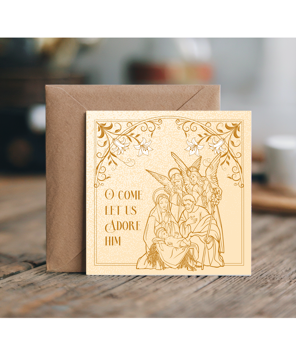 Religious Christian Christmas Card O Come Let Us Adore Him The Birth of Jesus