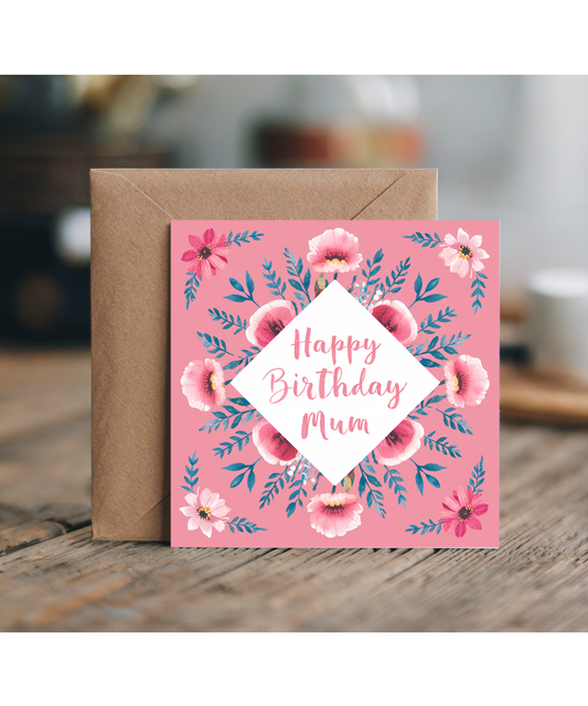 Happy Birthday Mum Card Painted Floral Illustrations for Mama Mummy Mother