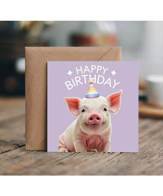 Happy Birthday card piglet pig smiling