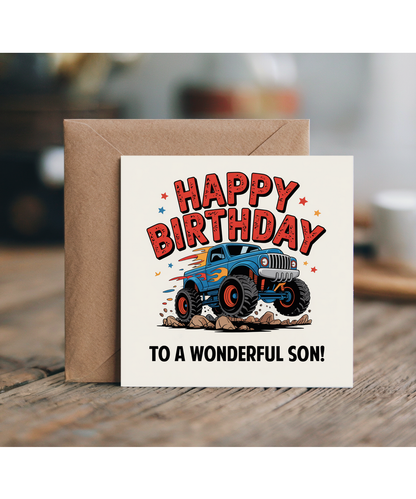 Happy Birthday Card to a Wonderful Son Cool Monster Truck