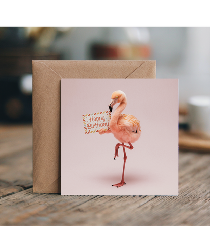 Happy Birthday card flamingo cute pastel pink