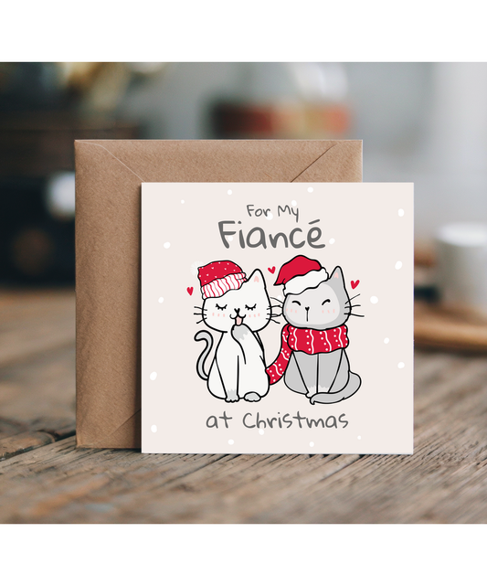 Romantic Cats Christmas Card for My Fiance for Him Engaged at Christmas