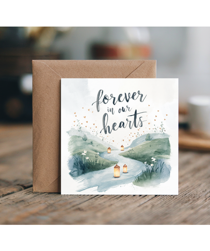 Forever in Our Hearts Sympathy Card Floating Lanterns in Loving Memory