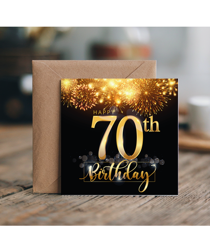 70th Birthday Card with Gold Fireworks