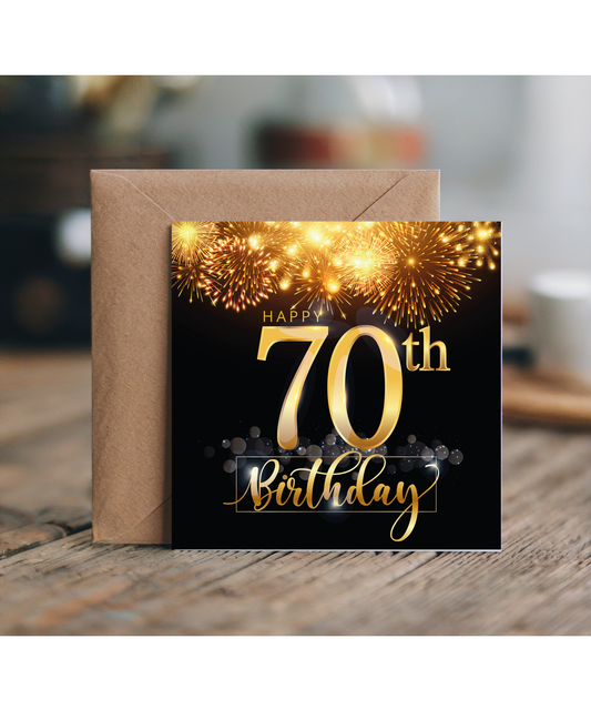 70th Birthday Card with Gold Fireworks