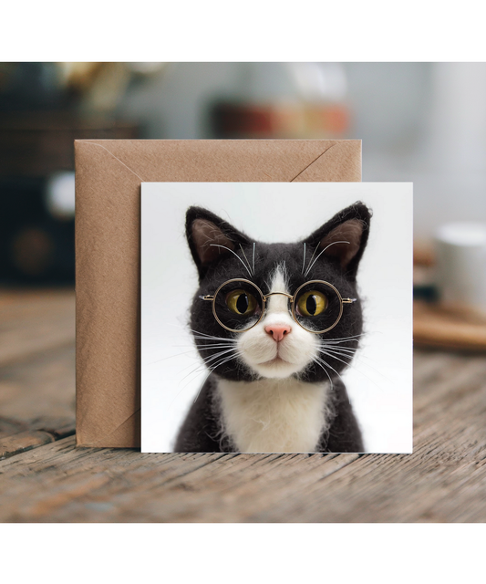 2D felt style tuxedo cat with glasses
