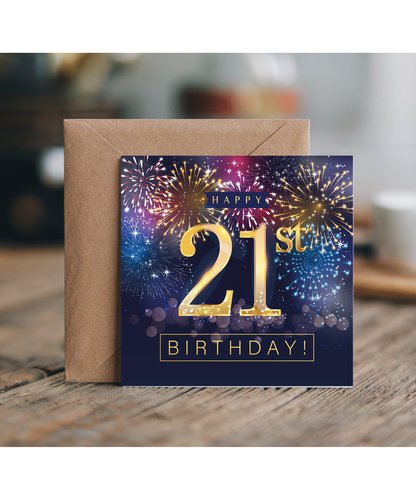 Twenty First Birthday Card for Men with Party Fireworks