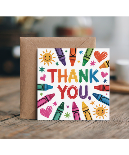 Teacher Thank You Card for Primary School Nursery Teacher Colourful Pencils