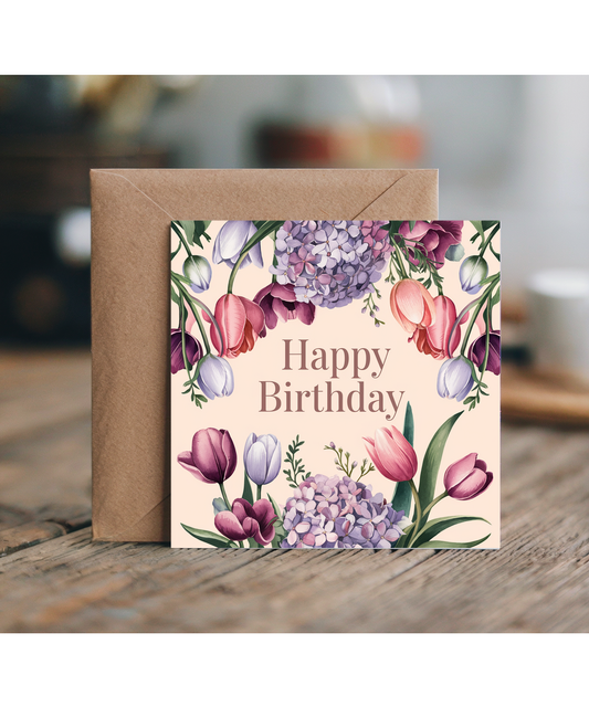 Happy Birthday Card Tulips hydrangeas for Her Mum Grandma