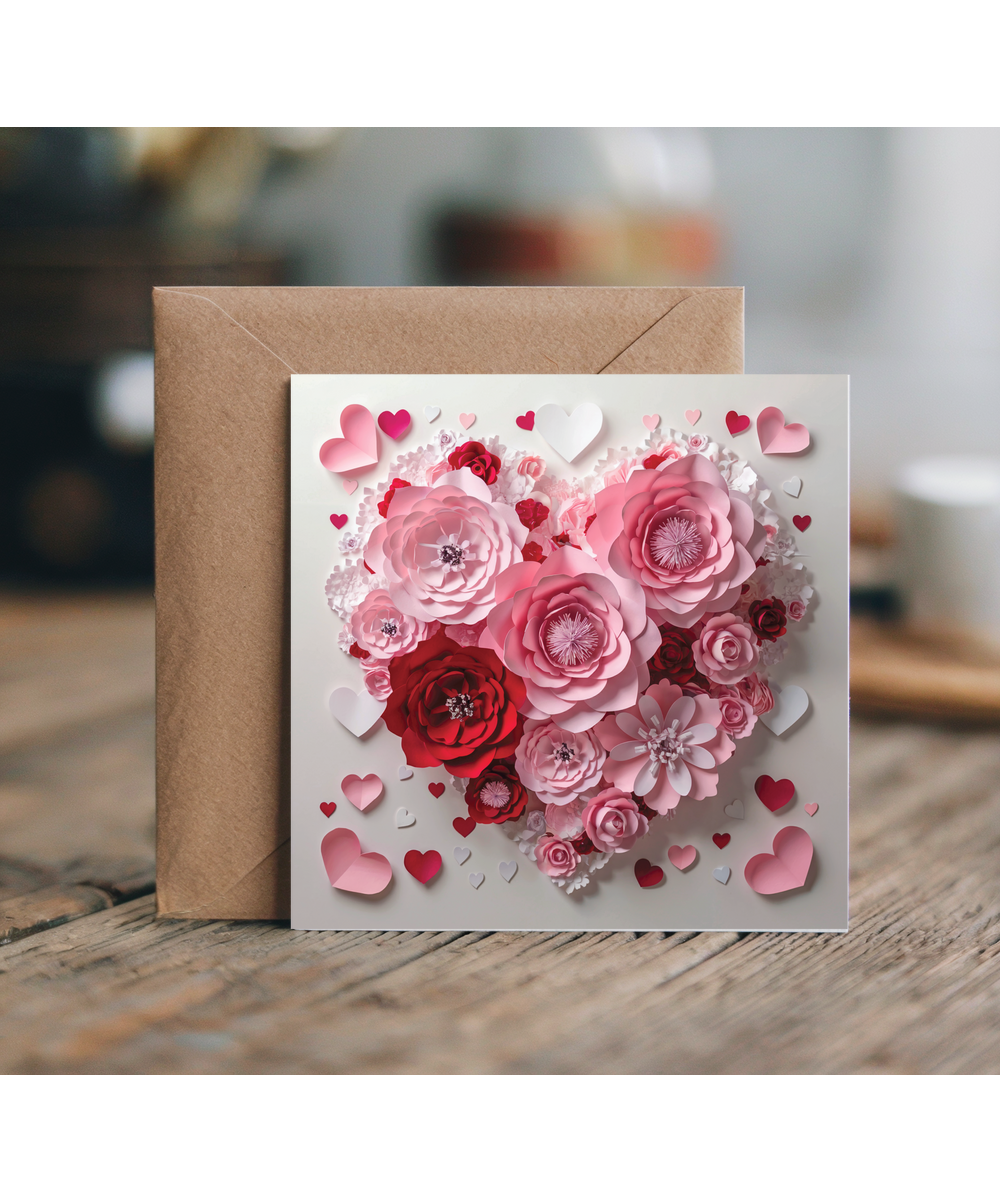 3D flowers effect and hearts valentines anniversary card