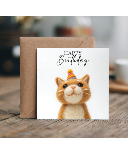 Birthday 2D felt style ginger cat